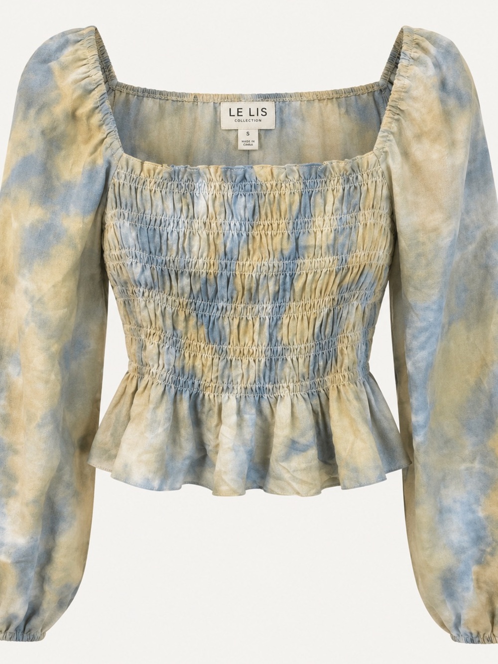 Lelis Collection Tie-Dye Smocked Blouse Long Sleeve Peplum Size S